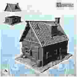 Medieval house with tiled roof, floor window and accessories (3) - Medieval Gothic Feudal Old Archaic Saga 28mm 15mm