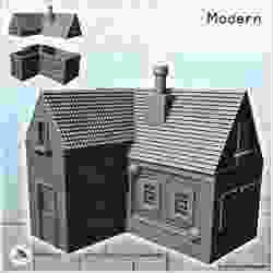 Modern house in corner with vegetation and fireplace (2) - Modern WW2 WW1 World War Diaroma Wargaming RPG