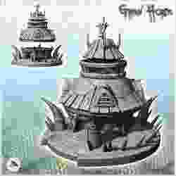 Orc round house with wooden roof and horn decorations (3) - Ork Green Horde Fantasy Beast Chaos Demon Ogre