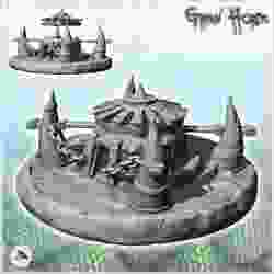 Round orc building with wooden roof and four horns (5) - Ork Green Horde Fantasy Beast Chaos Demon Ogre