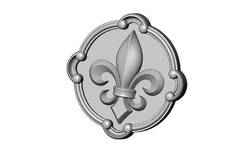 Round royal lily carved corner scrolls arc frame rosette relief