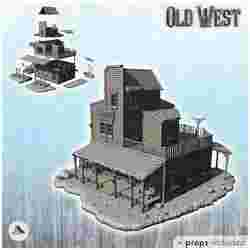 Saloon with entrance canopy and double floor and large terrace (+ props) (27) - Cowboy USA America ACW American Civil War History Historical