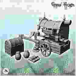 Set of medieval accessories with wooden caravan and chest (6) - Ork Green Horde Fantasy Beast Chaos Demon Ogre