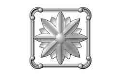Square carved scroll arcs frame and faceted rosette relief
