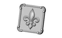 Square royal lily carved corner scrolls arc frame rosette relief