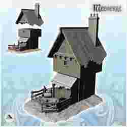 Stone house with chimney and wooden enclosure (3) - DnD Wargaming Medieval War of the Rose Saga