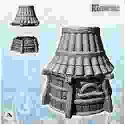 Traditional round hut with rounded tile roof and window (14) - Medieval Feudal Old Archaic Saga 28mm 15mm