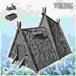 Viking house in stone and wood with thatched roof and window (15) - North Northern Norse Nordic Saga 28mm 15mm