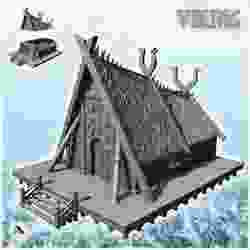 Viking house with large façade and wooden platform (13) - North Northern Norse Nordic Saga 28mm 15mm