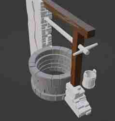 Water well. Bucket. Well