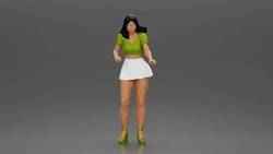 woman standing with a top skirt looking want to hold something