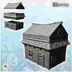 Wooden building with tiled roof and second floor (27) - Medieval Feudal Old Archaic Saga 28mm 15mm