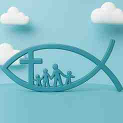 Christian Family Fish Symbol - 3D Printable Ichthys with Cross and Children