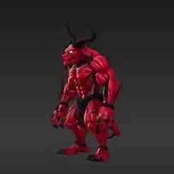 Crimson Skinned Fiend 3D Model - Powerful Fantasy Beast with Glowing Eyes & Barbed Tail