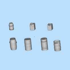 Digital models of various industrial plastic barrels and bottles