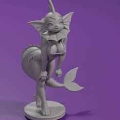 Furry Vaporeon Girl - Voluptuous Anthro in Micro Bikini STL Figure