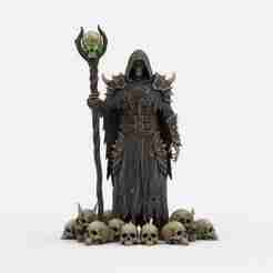 Grand Necromancer Lord with Pile of Skulls - Fantasy Undead Sorcerer Miniature 3D Print STL