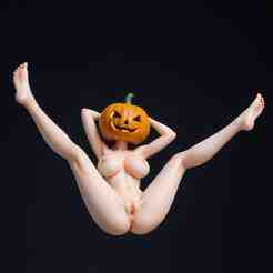 Halloween Hot Naked 3D printable waifu figurine with pumpkin, flying nsfw girl
