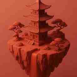 Japan diorama with pagoda and bonsai - 3D Japanese scene - Zen miniature - Japanese miniature garden - Japanese cultural landscape - Traditional Japanese mock-up - 3D printed bonsai and temple design - Asian decorative diorama - 3D Oriental culture