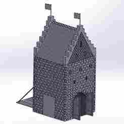 Medieval tower with drawbridge in scale 1:72