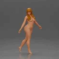 Naked Elegant woman gracefully walking with confidence and poise