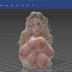 nude woman cow girl bunch of  big puffy boobs tits udders hot curly long hair texture - pose 2