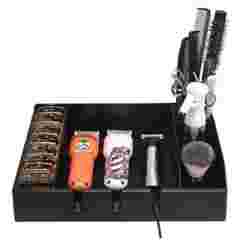 ORGANIZER FOR HAIRDRESSER OR BARBERSHOP WITH SPACE FOR 3 MACHINES, COMBS AND OTHER ACCESSORIES OF EASY IMPRESSION WITHOUT SUPPORTS MADE IN TWO DESIGNS ONE FOR IRONS 240MM AND ANOTHER FOR SMALL IRONS LESS THAN 180MM