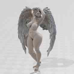 Seductive Angel Bust 5 – Highly Detailed Nude 3D Model with Textured pussy boobs Wings & Futuristic Headphones