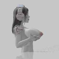 Seductive Angel holding Big Breast Bust – Headphone holder - Highly Detailed Nude 3D Model with Textured boobs Wings & Futuristic Headphones