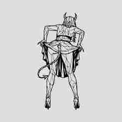 Sexy Devil Woman Bent Over Line Art Wall Art - V1