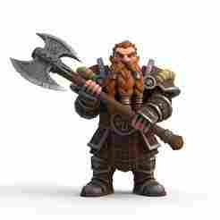 Stout Axe-Wielding Dwarf Warrior Miniature STL - Epic Fantasy Fighter for Tabletop RPGs & Wargaming