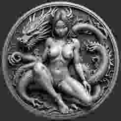china girl Dragon coin token wall art