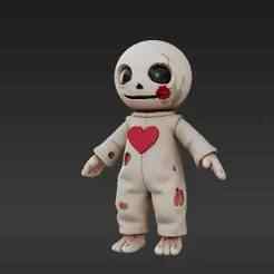 Spooky Voodoo Doll with Torn Fabric, Stitches, and Heart Patch