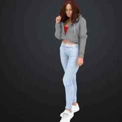 Urban Streetwear Woman in Cropped Hoodie – 1:64 Diorama Scale Miniature Figure