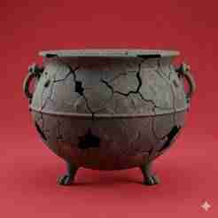 Worn cauldron with cracks - Halloween, spooky, scary, horror, creepy, haunted, October 31, trick or treat, pumpkin, jack o’ lantern, jackolantern, ghost, skeleton, skull, zombie, witch, vampire, monster, mummy, Frankenstein, Grim Reaper, scarecrow, pumpki