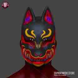 Japon Kitsune Tilki Maskesi - Oni Samuray Cosplay Cadılar Bayramı